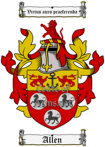 Allen (English & Irish) Ancient Surname Coat of Arms (Family Crest) Image Download